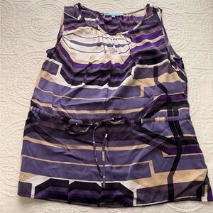 ANTONIO MELANI Purple and Cream 100%silk Geometric Top